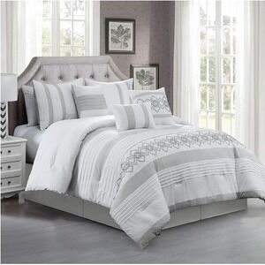 Chezmoi Collection Bedding Set King Gray New Ariel-Gray 7pc Comforter Set NEW